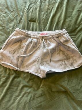 White Tie-Waist Floral Terry Shorts